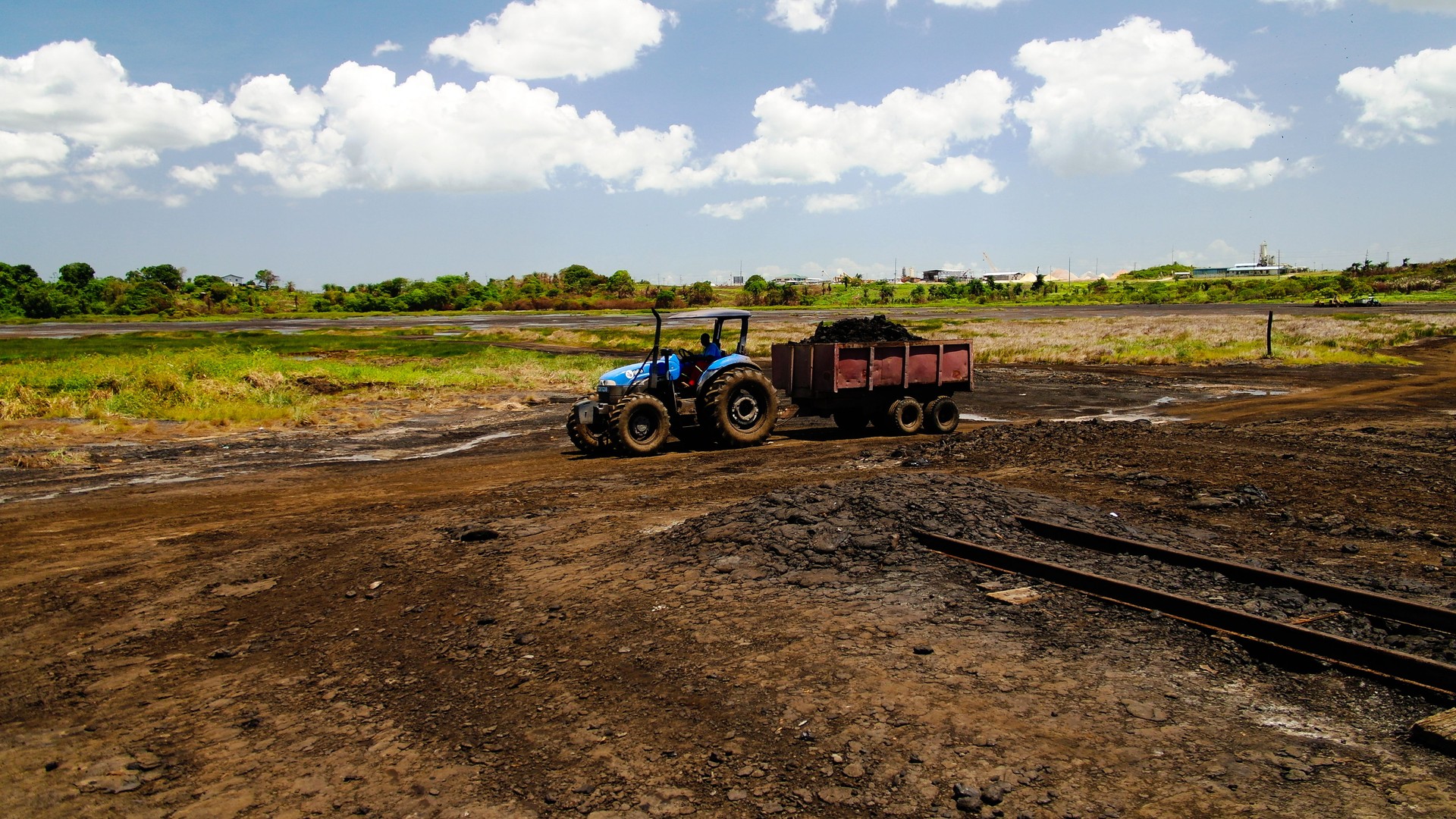 Asphalt mining in the Pitch Lake, La Brea in Trinidad and Tobago